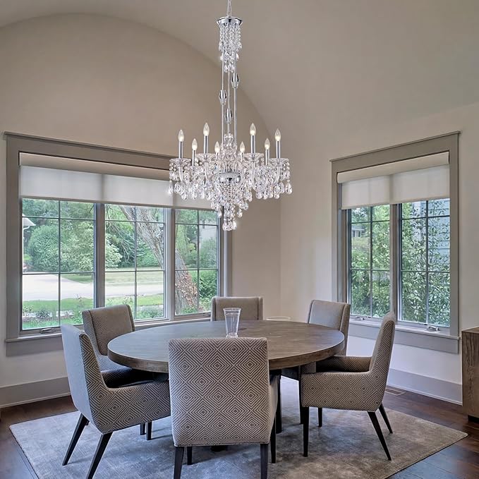 8-Light Crystal Candle Chandelier, Chrome Chandelier for Dining Room, Entryway & Living Room, Adjustable Height, E12 Base