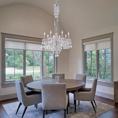 8-Light Crystal Candle Chandelier, Chrome Chandelier for Dining Room, Entryway & Living Room, Adjustable Height, E12 Base