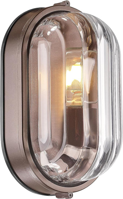 FEMILA 11" Oval Bulkhead Exterior Wall Sconce, ORB Modern Outdoor Wall Lantern, Aluminum, Ripple Glass, IP44, E26, Front Porch Light for Patio/Garage/Entry, 4FYX104FL ORB SW