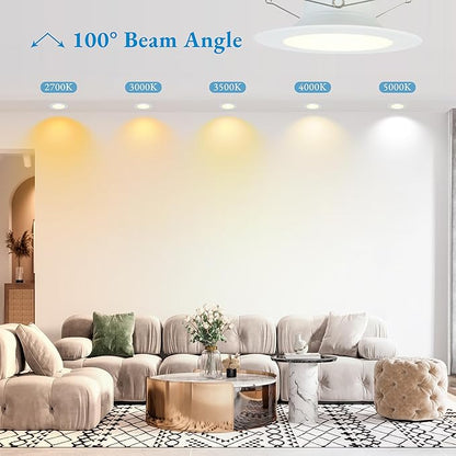 KSANA Recessed Lighting 6 Inch, 5CCT White LED Can Lights for Ceiling, 5 Colors Selectable-2700K/3000K/3500K/4000K/5000K,13.5W=90W, Dimmable Retrofit Downlight with Baffle Trim