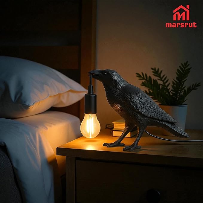 Crow Lamp Holding Light Bulb, Raven Bird Halloween Table Lamp Home Decor, Dark Academia Gothic Styling, Victorian Lifelike Novelty Animal, for Bedside Bedroom Living Room Desk Floor, 11.6 x 6.9 inches