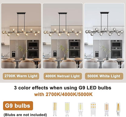 55" Linear Chandeliers for Dining Room Light Fixture 16 Lights Large Sputnik Chandelier Modern Chandelier Smoke Grey Swirled Globe Farmhouse Chandelier Island Lights for Kitchen