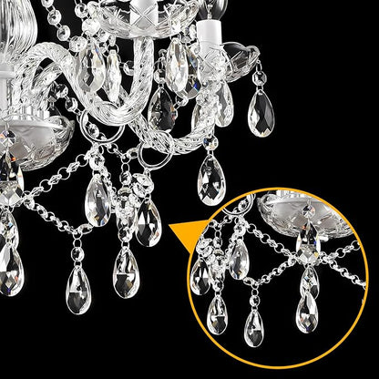 Plug in Chandelier Dimmable,5 Lights K9 Crystal Glass Pendant Light Fixture, Modern White Candle Hanging Chandelier for Bedroom Living Dining Room Kitchen Island