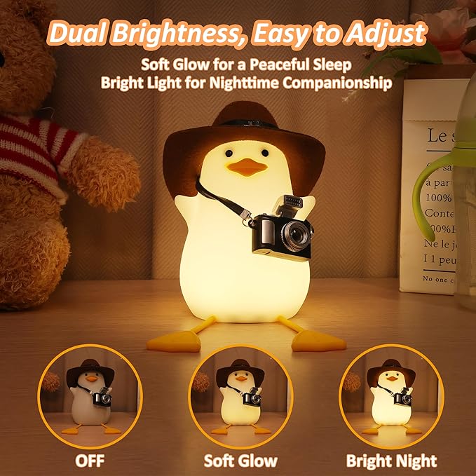 Anywin Duck Night Light for Kids, Cute Benson Ducks Gifts, Squishy Touch Silicone Animal Nursery Bedside Lamp Goose Gifts, Dimmer & Rechargeable, Birthday Gifts for Boys Girls Women Teens(Cowboy Duck)