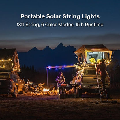 BioLite Solar String Rechargeable, Solar String Lights for Camping, Patio, and Travel, 18-Foot, Color