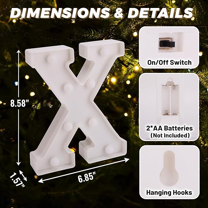 LED Light Up Marquee Letters, Battery Powered Decorative LED Letter Lights, Alphabet Light Up Letters for Wedding Birthday Party,Holiday Lamp or Home Bar Decoration (Letter X)