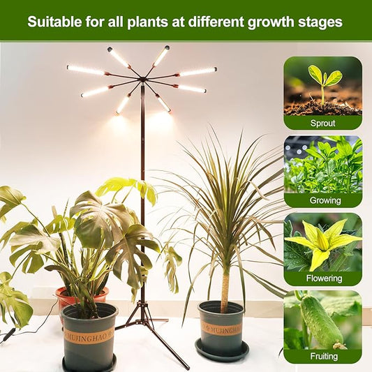 FECiDA 2026 8Head Grow Lights with Upgraded Stand, Big Coverage Grow Lights for Indoor Large Plants, Bonsai Tree, 4/8/12/16/20 Hr Timer, 72 Watt Power Draw, NO Need Adapter, 24"-76" Height Adjustable