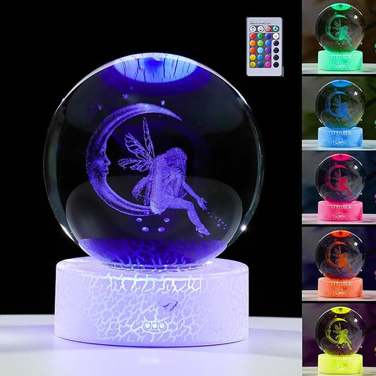 3D Fairy Gifts for Women Crystals Ball - Fairy Figurines Decor Glass Animals Figurine Fairy Stuff for Room Birthday for Best Friend Lovers Keepsake Paperweight