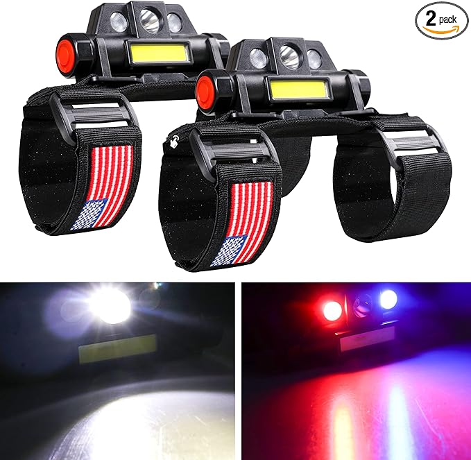 UTV Dome Light Roll Bar Interior LED Lighting for Polaris RZR Can Am ATV Golf Cart Boat Off-Road 1.5“-2.0" Roll Cage Mount Blue Red Emergency Strobe Lights Bar 2 Pack US Flag