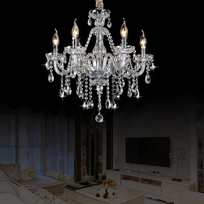 Bagood Clear 6 Lights Candle Chandelier Lighting K9 Crystal Candle Chandeliers Lighting Crystal Modern Chandelier for Dining Living Room Bedroom Entry Elegant Decoration E12 Base, H22 x W23.6 Inch