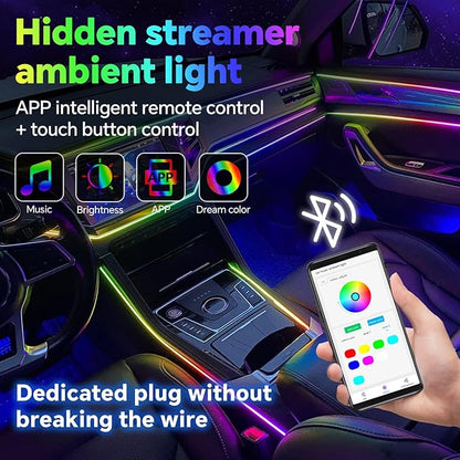 Dream Color Acrylic Interior Car Ambient Light Kit, Bphuny 18 in 1 593 LEDs Fiber Optic Multiple Modes Decoration Atmosphere Lights with Music Dynamic Rainbow Rhythm, RGB Neon Lights for All Cars