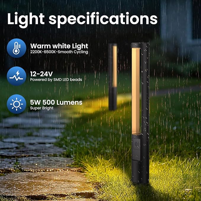 All-in-One Low Voltage Landscape Lighting Kit, 12-Pack Pathway Lights with Transformer Dusk to Dawn Outdoor Lighting 5CCT, IP66 Waterproof Landscape Lights with Connectors for Patio