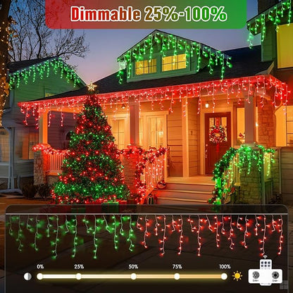 JMEXSUSS 400 LED Red and Green Christmas Lights, Red & Green Icicle Lights Clear Wire, Connectable String Lights Plug in for Christmas Party Outdoor Eaves Home Xmas Decorations