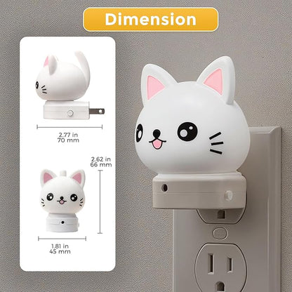 L LOHAS LED Plug in Night Light for Kids,2-Pack 3D Cute Cat Night Lights with Dusk to Dawn Sensor, RGB+Soft White 3000K Cat Night Light,Christmas Birthday Gift Nightlight for Kids,Room Decor