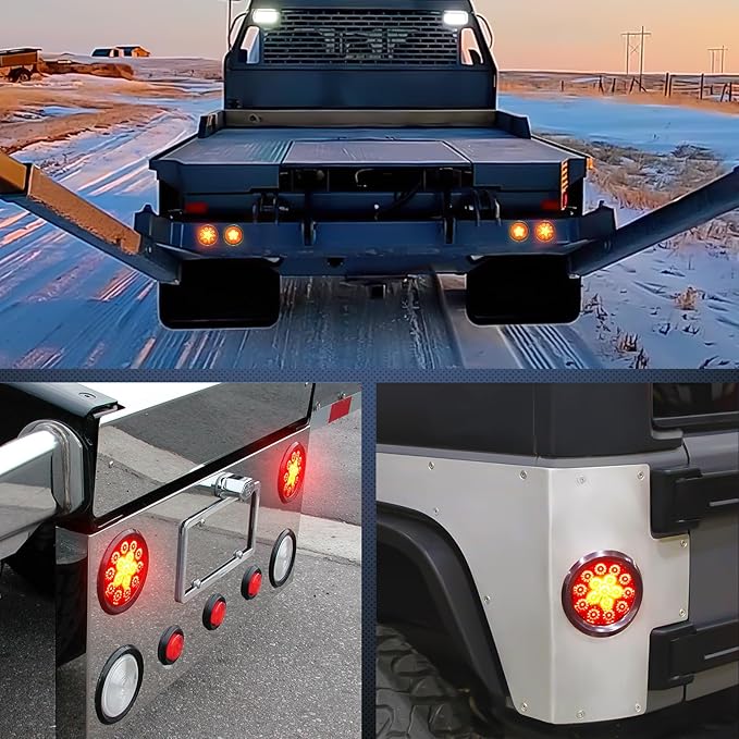 Nilight 2PCS 4 Inch Round Red Amber LED Trailer Tail Lights 16LEDs w/Flush Mount Grommet IP67 Waterproof Stop Brake Turn Signal Running Taillight for Trucks Trailers RV