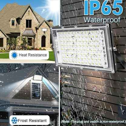 100W LED Outdoor Flood Light, 2 Pack 8000LM Plug in Flood Light Outdoor, IP66 Waterproof Exterior Security Lights, 6500K Daylight White Super Bright Floodlight for Garage, Yard, Lawn, Garden