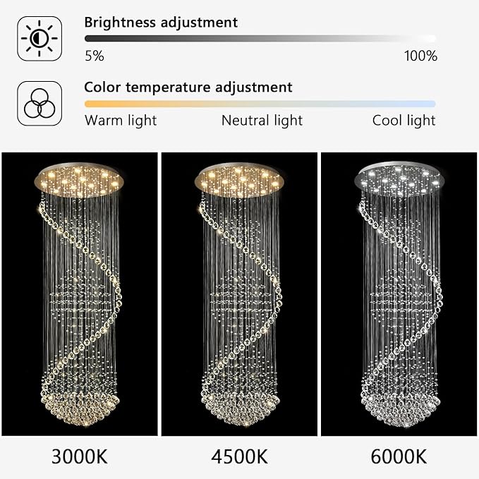 Crystal Chandelier High Ceiling Chandeliers for Staircaes Large Raindrop Chandeliers LED Dimmable Light Fixtures for Foyer Hallway Entryway LED Bulbs Included 98''