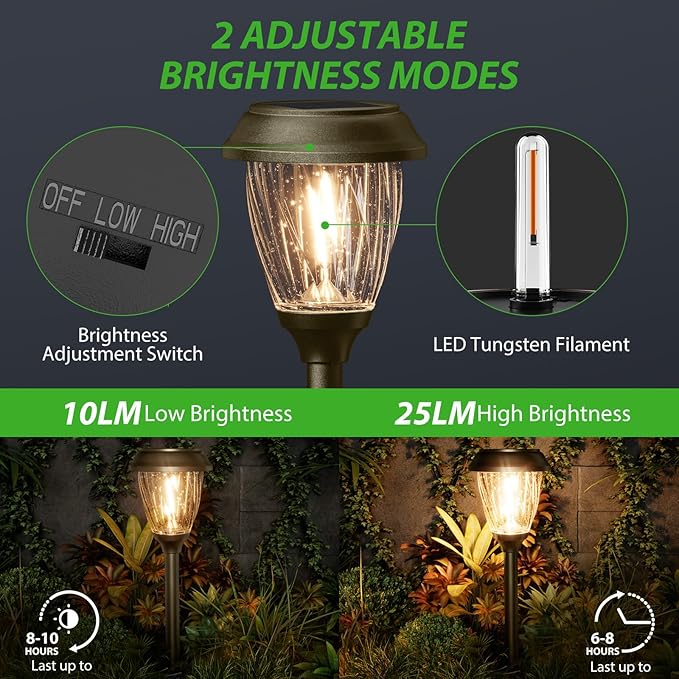 XMCOSY+ Solar Pathway Lights Outdoor, Warm White 10/25 LM Glass Solar Lights for Yard, Patio & Walkway, Waterproof Landscape Lighting with Auto On/Off, Decorative Garden Lights for Lawn & Driveway