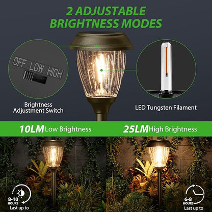 XMCOSY+ Solar Pathway Lights Outdoor, Warm White 10/25 LM Glass Solar Lights for Yard, Patio & Walkway, Waterproof Landscape Lighting with Auto On/Off, Decorative Garden Lights for Lawn & Driveway