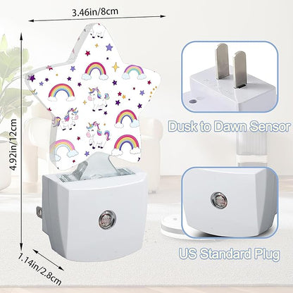 Unicorn Rainbow Nightlight,Colorful Stars Star Night Lights Plug into Wall Decorations for Bedroom Bathroom,Dusk to Dawn Sensor Kitchen Hallway Stairs Energy Efficient Desk Lamp
