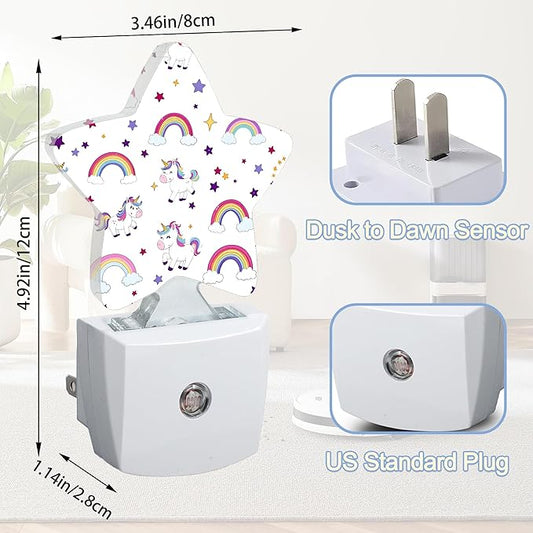 Unicorn Rainbow Nightlight,Colorful Stars Star Night Lights Plug into Wall Decorations for Bedroom Bathroom,Dusk to Dawn Sensor Kitchen Hallway Stairs Energy Efficient Desk Lamp