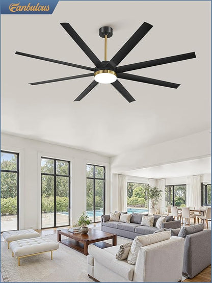 Fanbulous 72 Inch Large Ceiling Fans with Lights, Black Ceiling Fan with Remote Control, Dimmable, 3CCT, Quiet, Modern Ceiling fan For Living Room, Bedroom, Kitchen, Patio, Outdoor