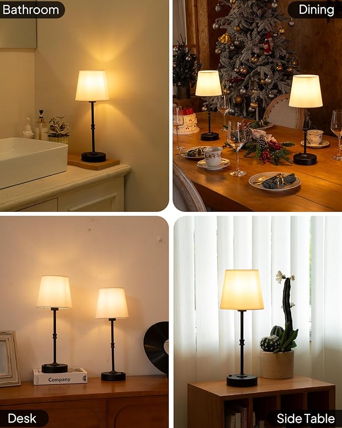 EppieBasic Cordless Table Lamp Rechargeable: Fast Charging & Long Lasting - 2700K Warm Light Small Vintage Brass Bedside Lamps - Dinning Living Room Bedroom - 2 Pack