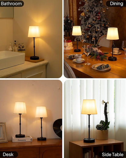 EppieBasic Cordless Table Lamp Rechargeable: Fast Charging & Long Lasting - 2700K Warm Light Small Vintage Brass Bedside Lamps - Dinning Living Room Bedroom - 2 Pack