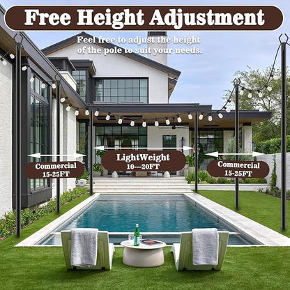 AILBTON 10Ft String Light Poles 6 Pack,Light Poles for Outside Lights,Outdoor with Fence Brackets Hanging Lights,Metal Stand Deck Patio Backyard