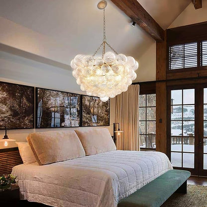 Longree Nordic Bubble Ball Swirled Glass Chandelier, Diam 31" Gild Gold and Clear Modern Hand Blown Glass Pendant Light Fixture for Dining Room, Bedroom, Study, Restaurant, Hallway