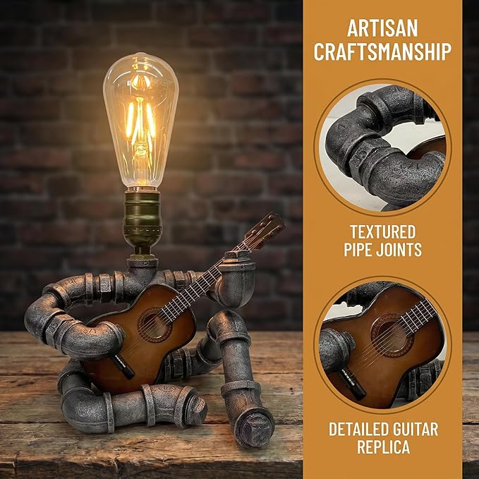 Music Guitar Table Lamp,Guitar Stuff,Cool Gifts for Music Lovers,Players for Men Gift,Steampunk lamp,Metallica (Coffee)