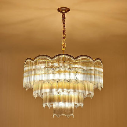 31.5" Gold Clear Glass Crystal Chandelier 18-Light Modern Crystal Pendant Ceiling Light Fixture 4-Tier Luxury Glass Chandeliers,for Dining Room Kitchen Island Living Room Bedroom