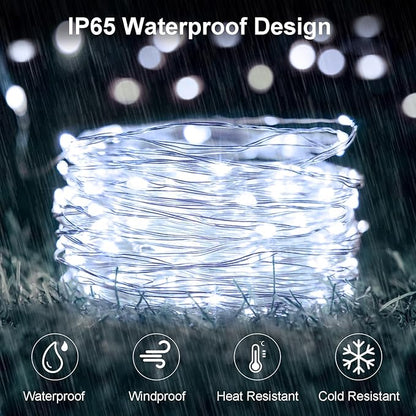 4 Pack Solar Fairy Lights 131.2Ft 400 LED, Twinkle Lights with 8 Modes, Waterproof Silver Wire String Lights for Garden Patio Party Weding Decorations (Cool White)