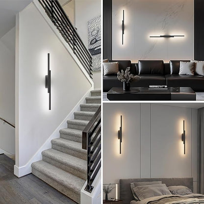 Aipsun Black Wall Sconces Set of Two Battery Operated Wall Sconces 3000K-6000K Dimmable LED Wireless Wall Lights for Living Room,Bedroom,10,000mAh,23.6Inch (2 Pack)