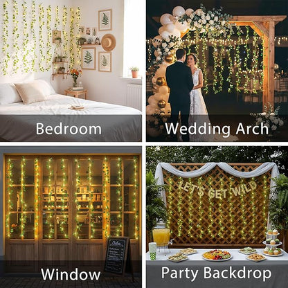 suddus Vines with Lights for Bedroom, 150 LED Fairy Lights with Vines, Pothos Curtain Lights for Bedroom, Dorm, Wedding, Party, Wall, Indoor, Outdoor Decor, 6.5ft x 4.9ft