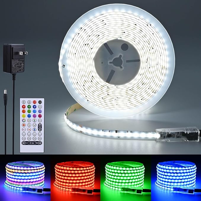 RGBW IC Cool White 6000K 24V COB LED Strip 16.4ft WS2811 Addressable Color Changing Multicolor RGB+CW LED Tape Lights Kit for Bedroom,Gaming Room,Party Lights