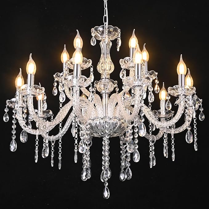 YYSHCHEN Clear Large Crystal Chandelier,15 Lights Large Chandelier for Dining Room, Living Room,Bedroom,Hallway,Entry Way 30.7"