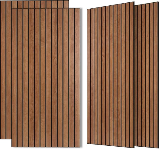 Wood Veneer Acoustic Panels, 4 Pack 47.2”x23.6” Sound Panels, Decorative Large Wood Panels for Wall, for Office,Home Theater,Studio,Living Room, Cherry(Mitred)