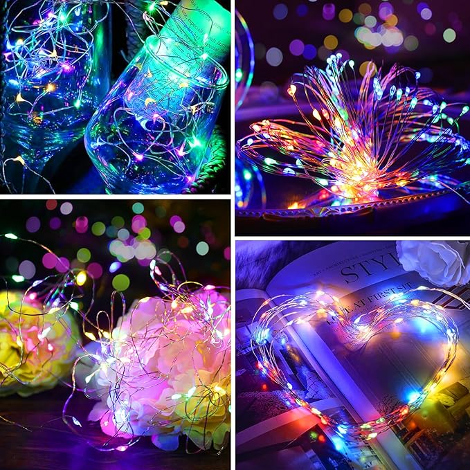 Aogist LED Fairy Lights, 16 ft Battery Operated String Lights with 50 LEDs Firefly Lights for Bedroom DIY Mason Jar Wedding Party Halloween Christmas Festival Decoration (1, Multicolor)
