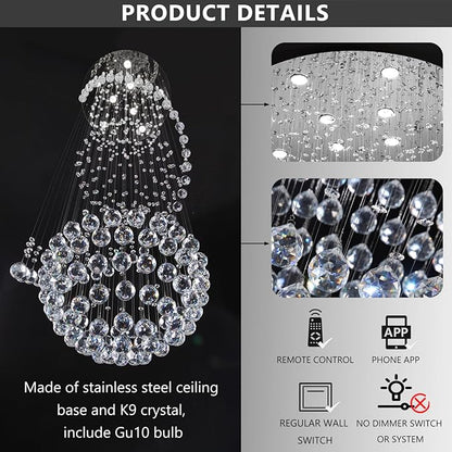 D24'' x H78'' Crystal Chandelier for Entryway High Ceiling Chandeliers Glam Chandelier Modern Large Raindrop Chandeliers LED Dimmable Light Fixtures for Staircaes Foyer Living Room