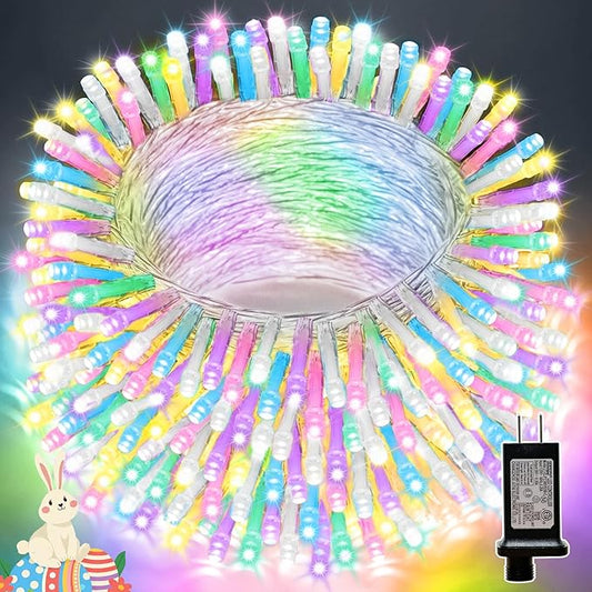 LAMPHOME 33ft 100 LED Easter String Lights Plug in, Multicolor Pastel 16 Modes Twinkle Fairy Lights,Waterproof Outdoor String Lights for Easter Tree Indoor Outdoor Spring Decorations