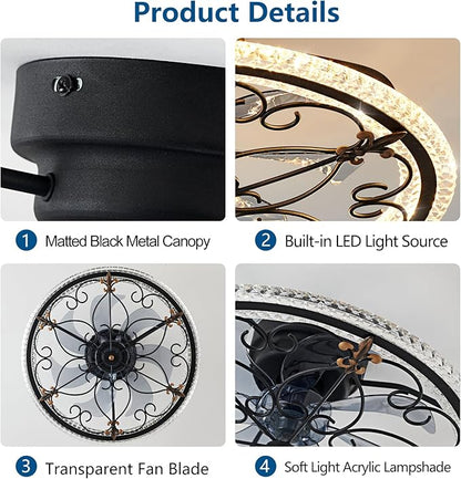 Caged Ceiling Fan with Lights Remote Control, 6 Speeds 3 Color Farmhouse Industrial Ceiling Fan with Light for Kitchen Bedroom Living Room