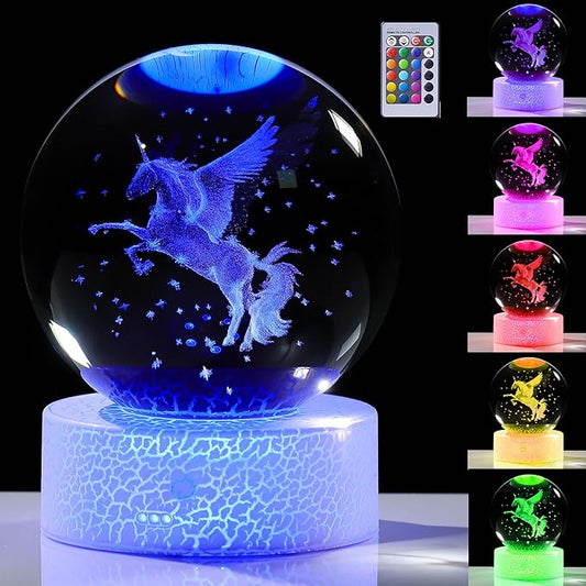 JEWUNO 3D Unicorn Gifts for Women - Crystals Ball Figurines Decor Glass Animals Stuff for Room Birthday Keepsake Paperweight