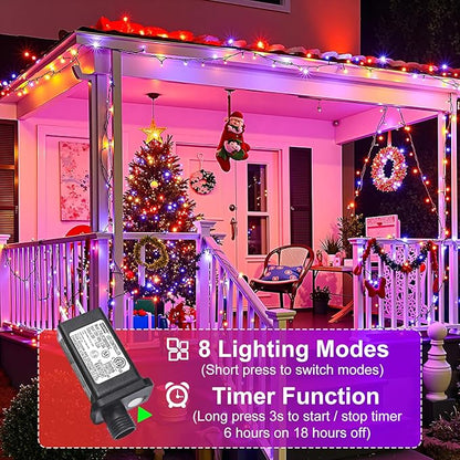 Orange and Purple String Lights, 66FT 200 LED Outdoor String Lights Waterproof with 8 Modes, Connectable Plug in Fairy Light for Outside Indoor Home Garden Patio Party Holiday Decorations