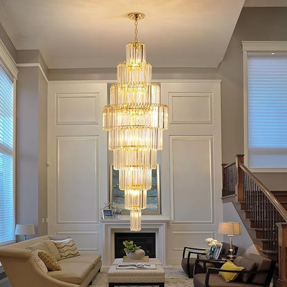 Luxury Modern Gold 9-Tier Crystal Chandelier for High Ceiling Foyer Staircase Large Entryway Light Fixture Dia23.7 20 Lights