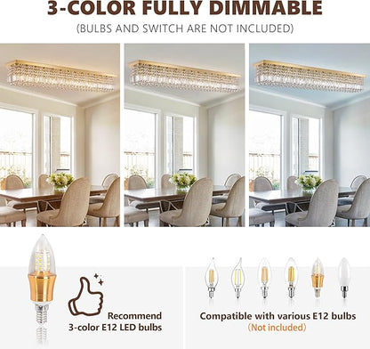 59-inch Modern Crystal Chandelier,13-Light K9 Crystal Rectangle Chandelier for Dining Room,Kitchen Island Adjustable Hanging Pendant Light Fixture,Gold Brass