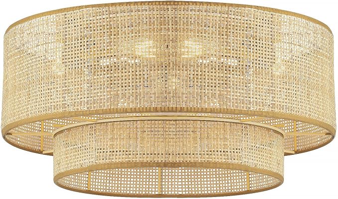 Boho Caged Ceiling Fans with Lights,Rattan Fandelier Ceiling Fans with Lights and Remote Control, Coastal Enclosed Flush Mount with Reversible 6 Speeds for Bedroom Dining Room Kitchen