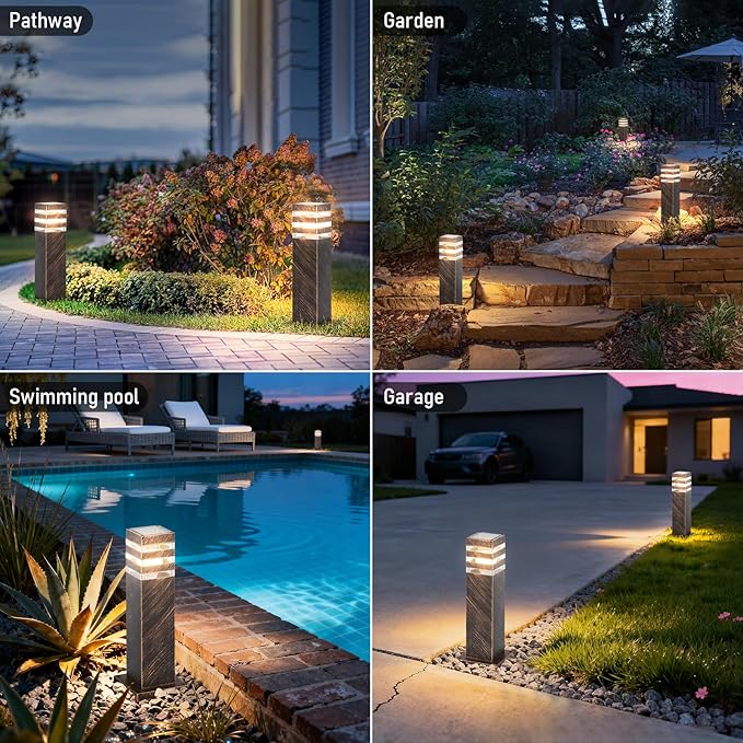 SLAWA 15In Pathway Lights Bronze E26 Outdoor Landscape Path Lights Die-Casted Aluminum Walkway Lights Modern Landscape Sideway Lighting IP65 Waterproof Patio Porch Exterior Floor Lamp with Bulbs