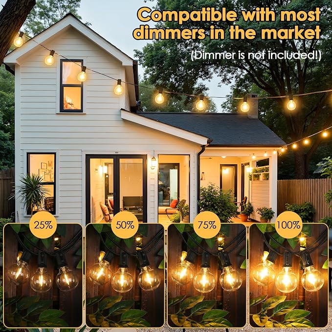 Mlambert 25FT G40 LED Outdoor String Lights, Plug-in Waterproof Patio Lights with 10+1 LED Bulbs, Porch Balcony Lights for Backyard Party Decor, Black