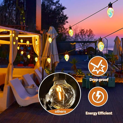 Outdoor String Lights, 100FT 42 LED Iridescent Holographic Bulbs, Waterproof Patio Lights with Remote Control, Shatterproof Connectable Lights for Backyard, Porch, Garden, and Party